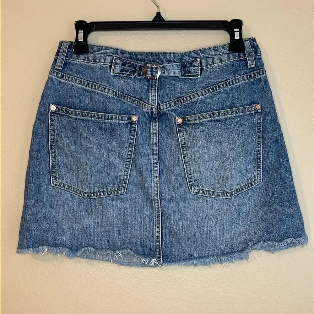 WE THE FREE PEOPLE Distressed A-Line Blue Denim Mini Skirt 28